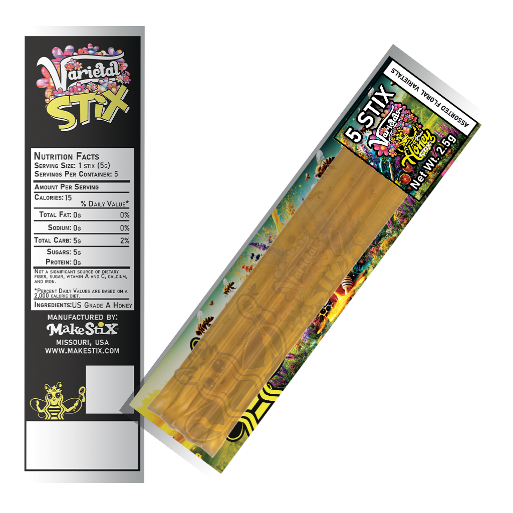 TWENTY - 5 Packs of Assorted Varietals Honey Stix, Honey Stick, Honey Straw