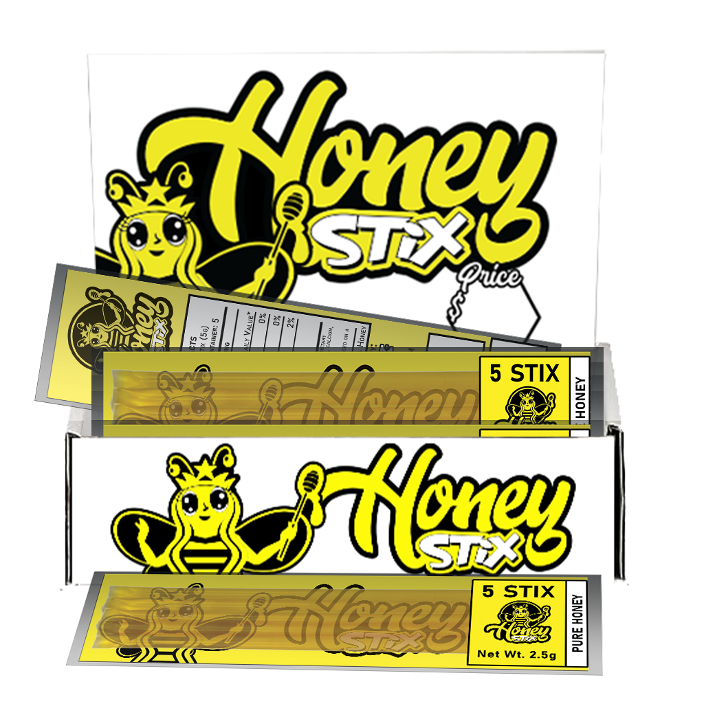 TWENTY - 5 Packs of Pure Honey Stix, Honey Stick, Honey Straw with Display